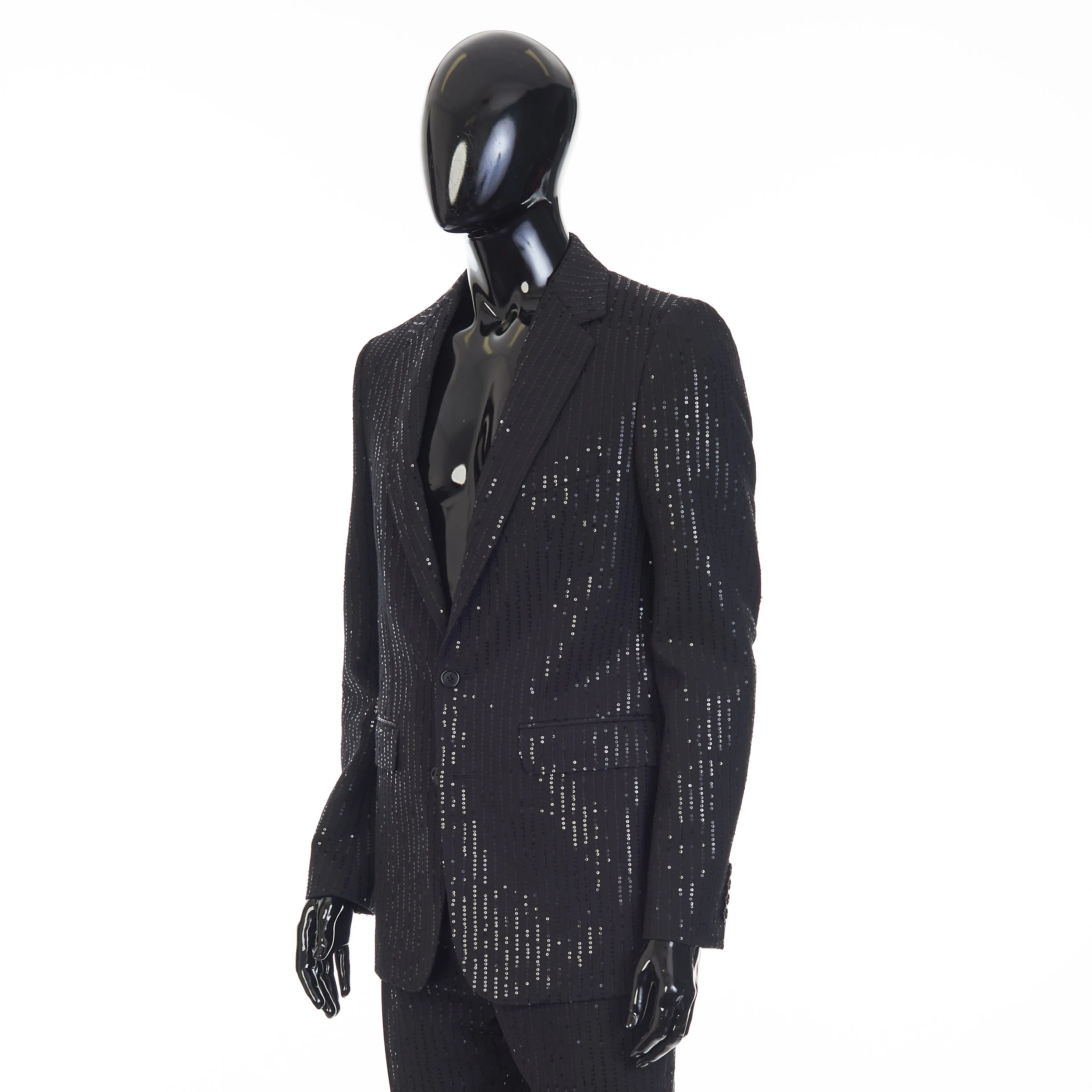Classic Jacket In Black Sequin Embroidered Wool Gabardine