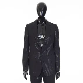 Classic Jacket In Black Sequin Embroidered Wool Gabardine