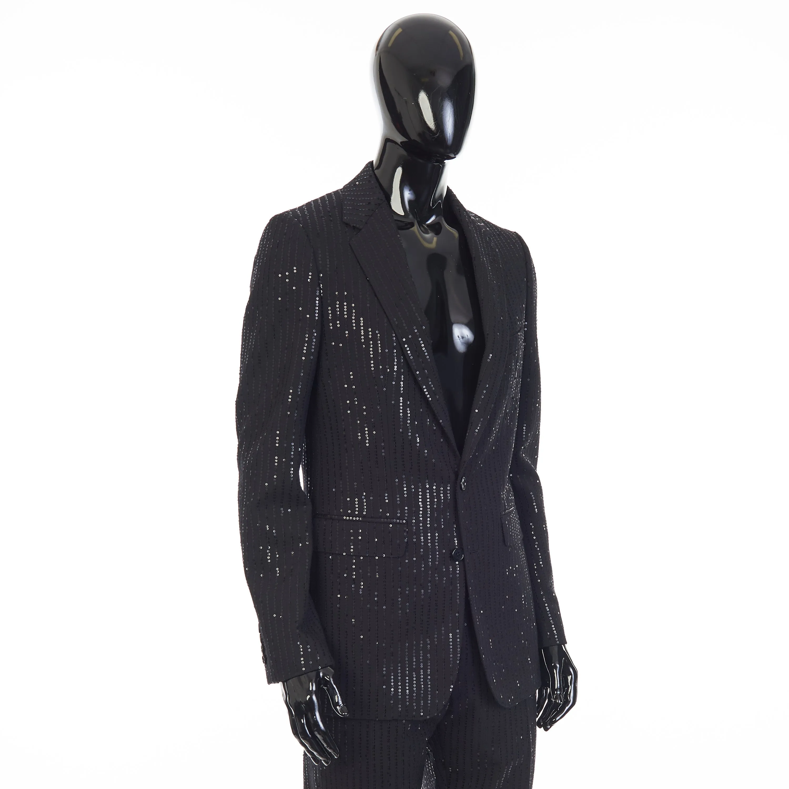 Classic Jacket In Black Sequin Embroidered Wool Gabardine