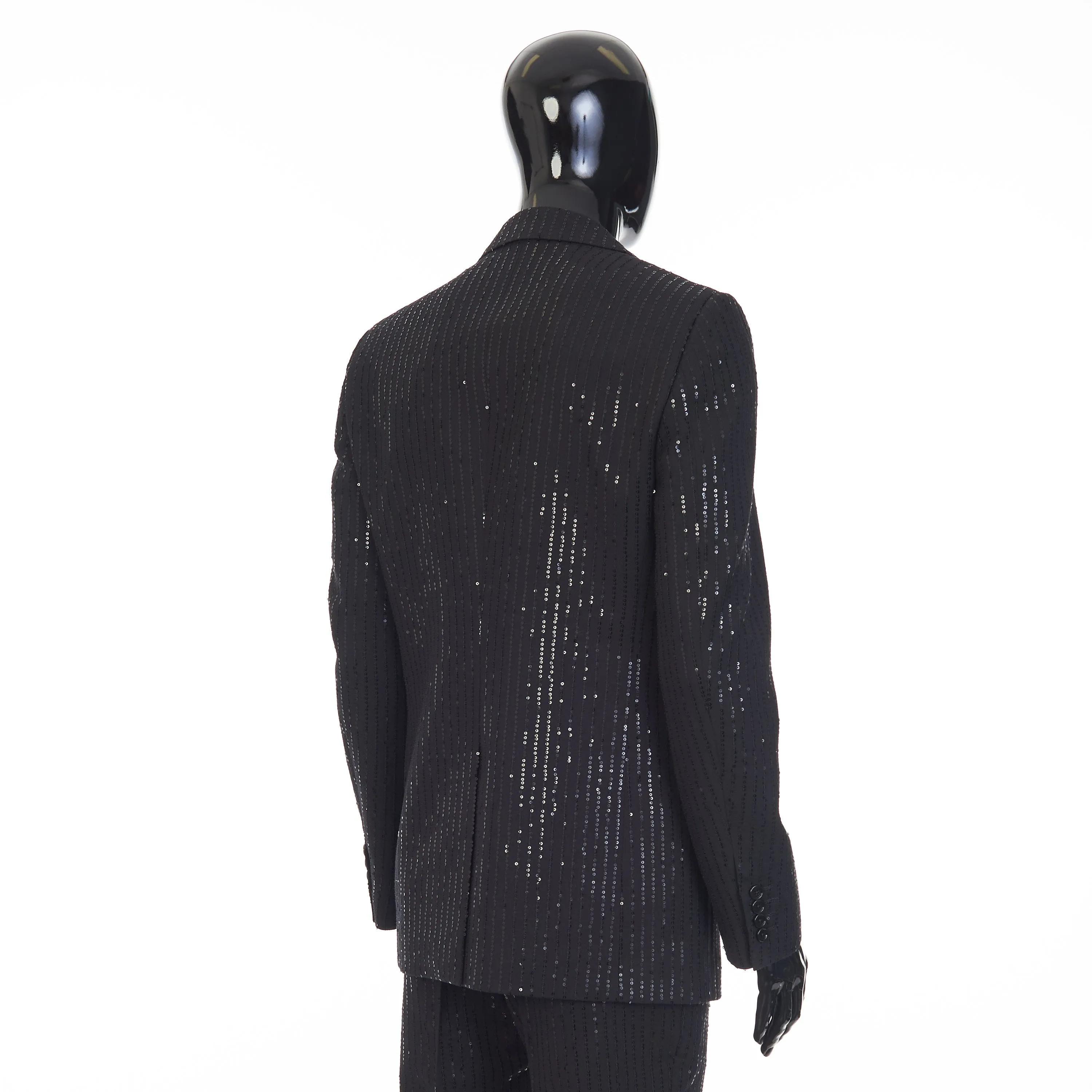 Classic Jacket In Black Sequin Embroidered Wool Gabardine