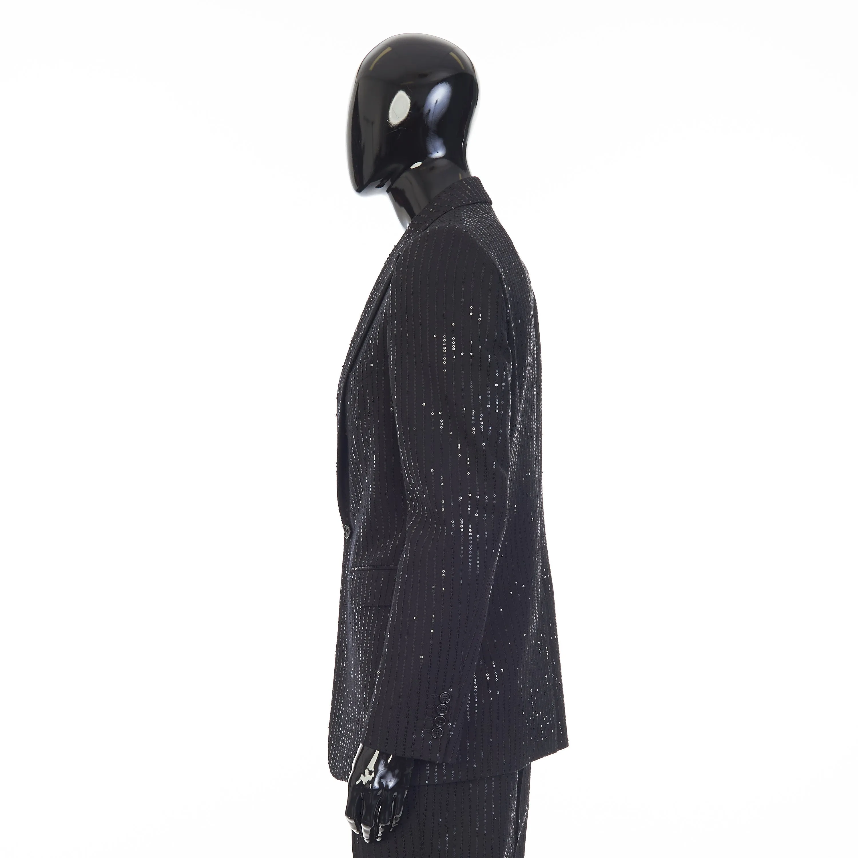 Classic Jacket In Black Sequin Embroidered Wool Gabardine