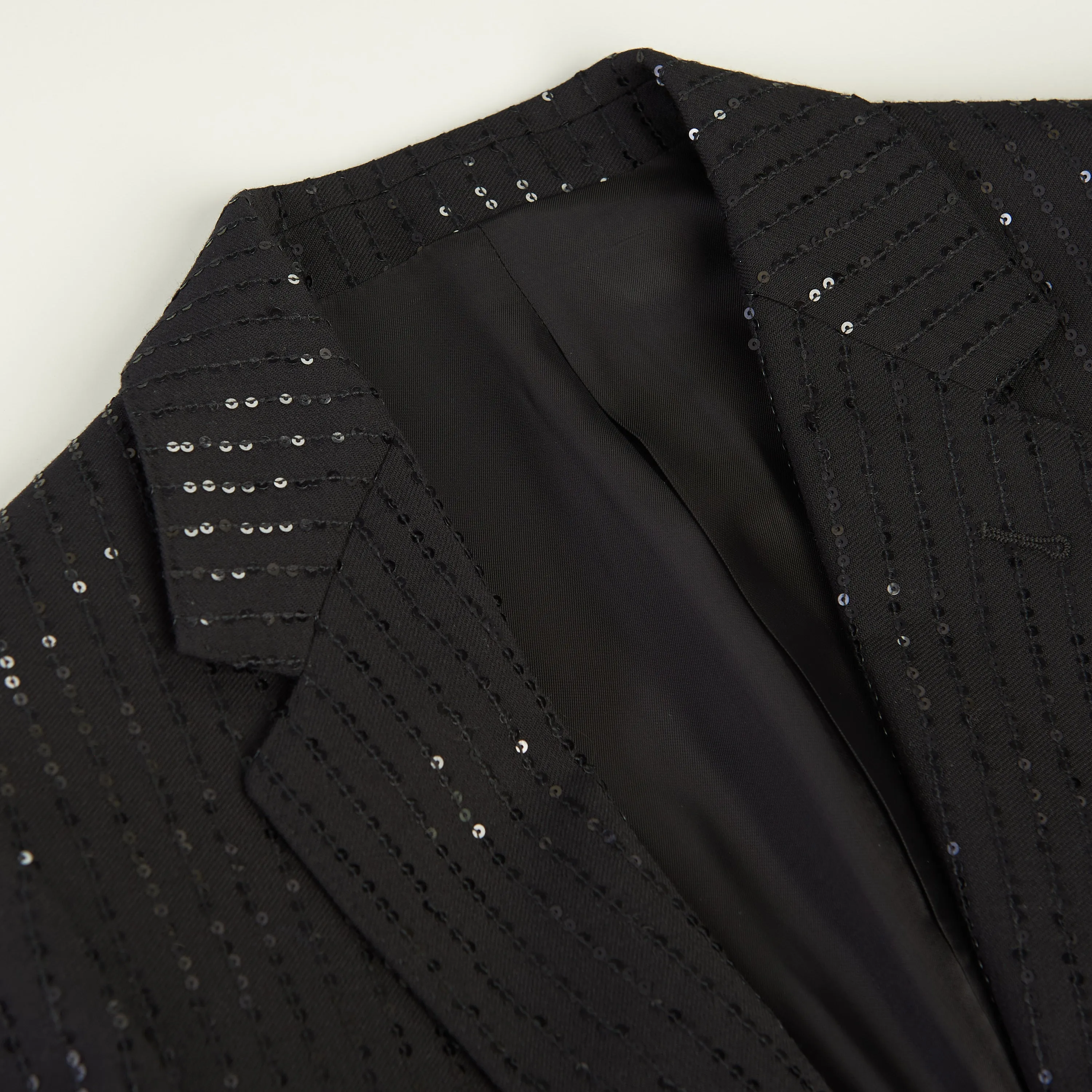 Classic Jacket In Black Sequin Embroidered Wool Gabardine
