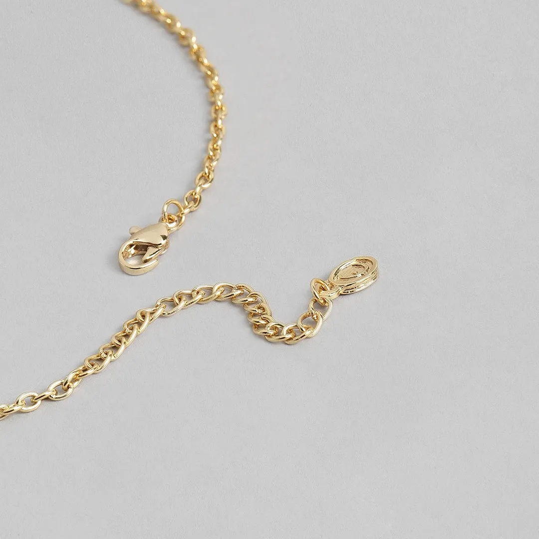 Estele 24 Kt Gold Plated Geometric Shape Austrian Crystal Necklace Set for Women
