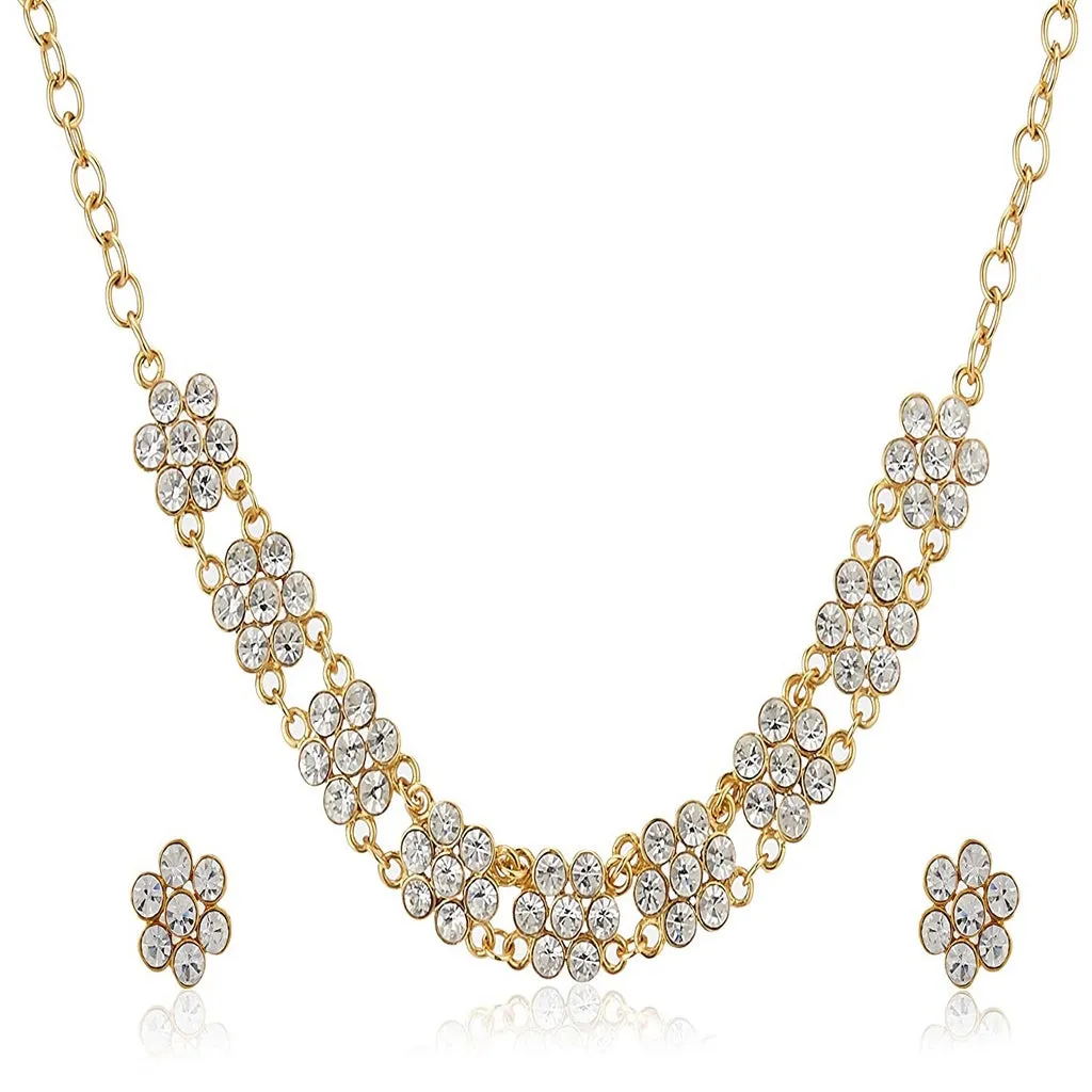 Estele 24 Kt Gold Plated Geometric Shape Austrian Crystal Necklace Set for Women