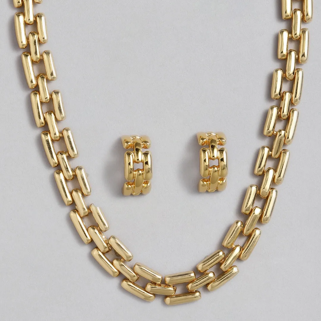 Estele - 24 KT Gold Plated Interlink Chain Necklace Set