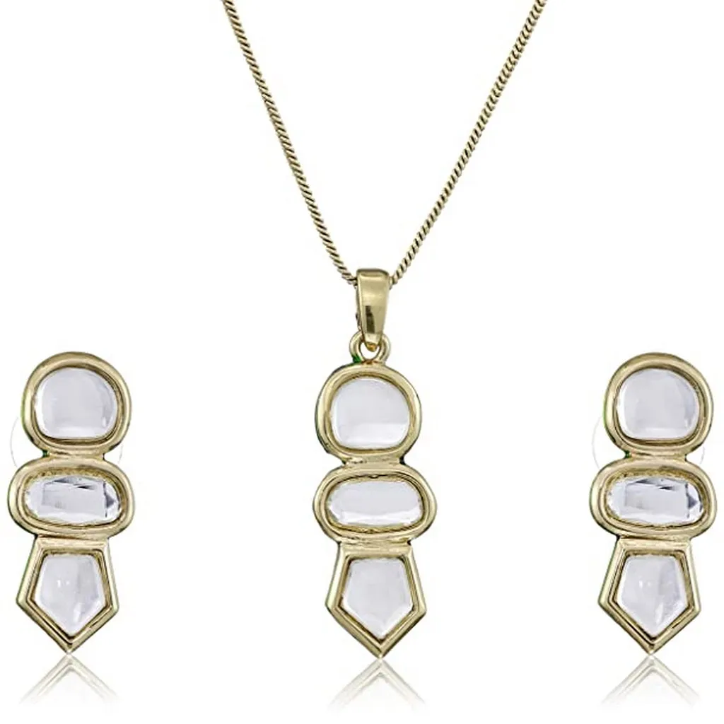Estele 24 Kt Gold Plated Kundan Simplicity Necklace Set for Women