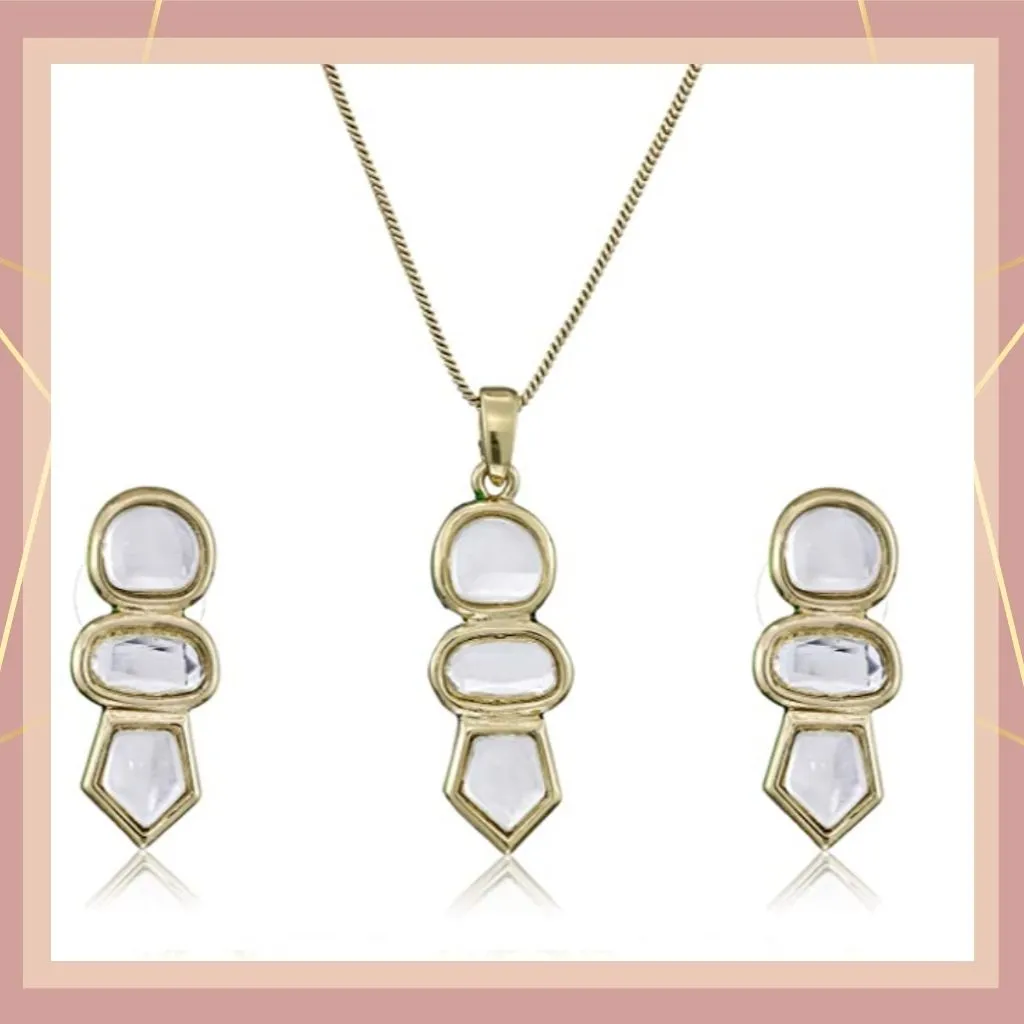 Estele 24 Kt Gold Plated Kundan Simplicity Necklace Set for Women