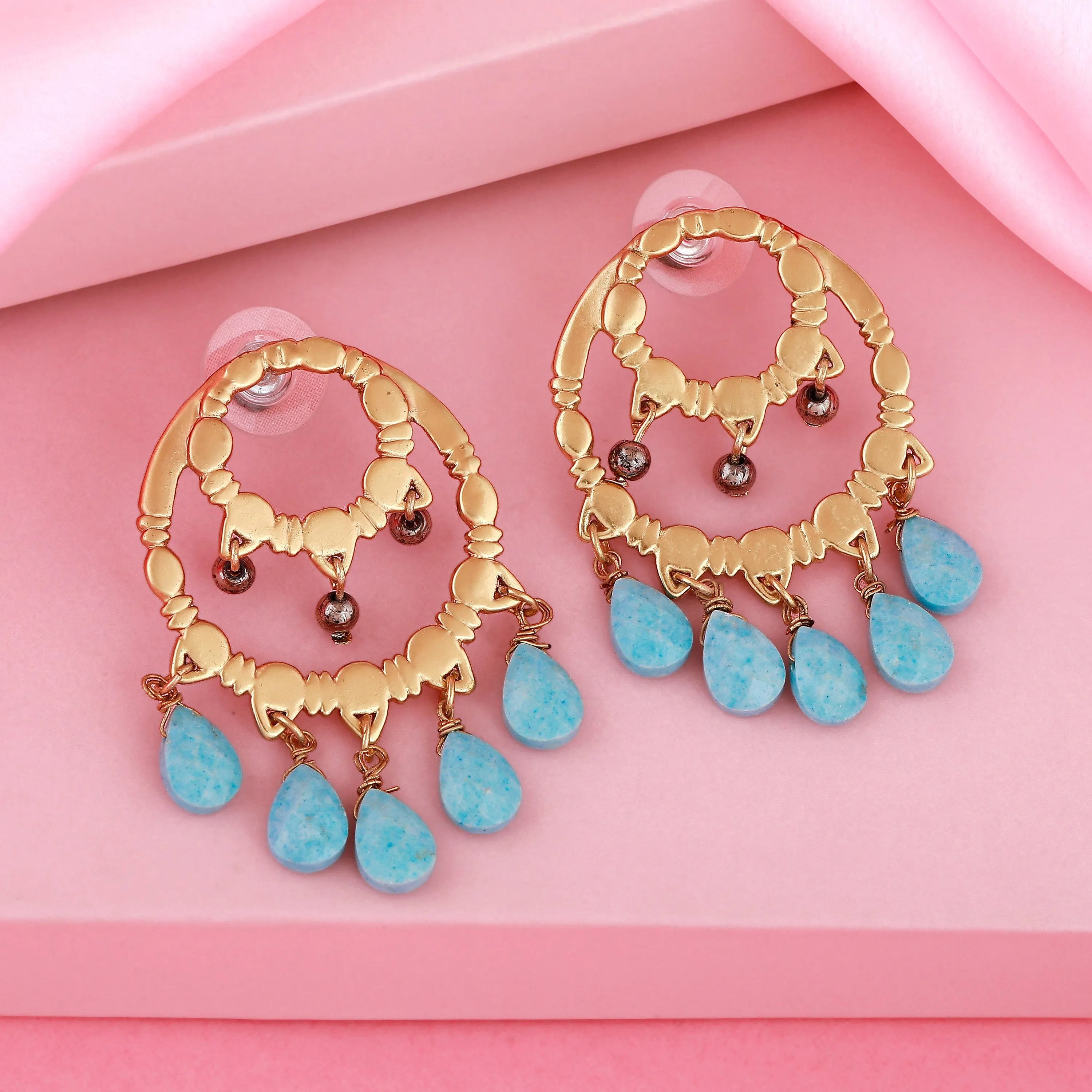 Estele Aqua colour bead partywear trending earrings for women