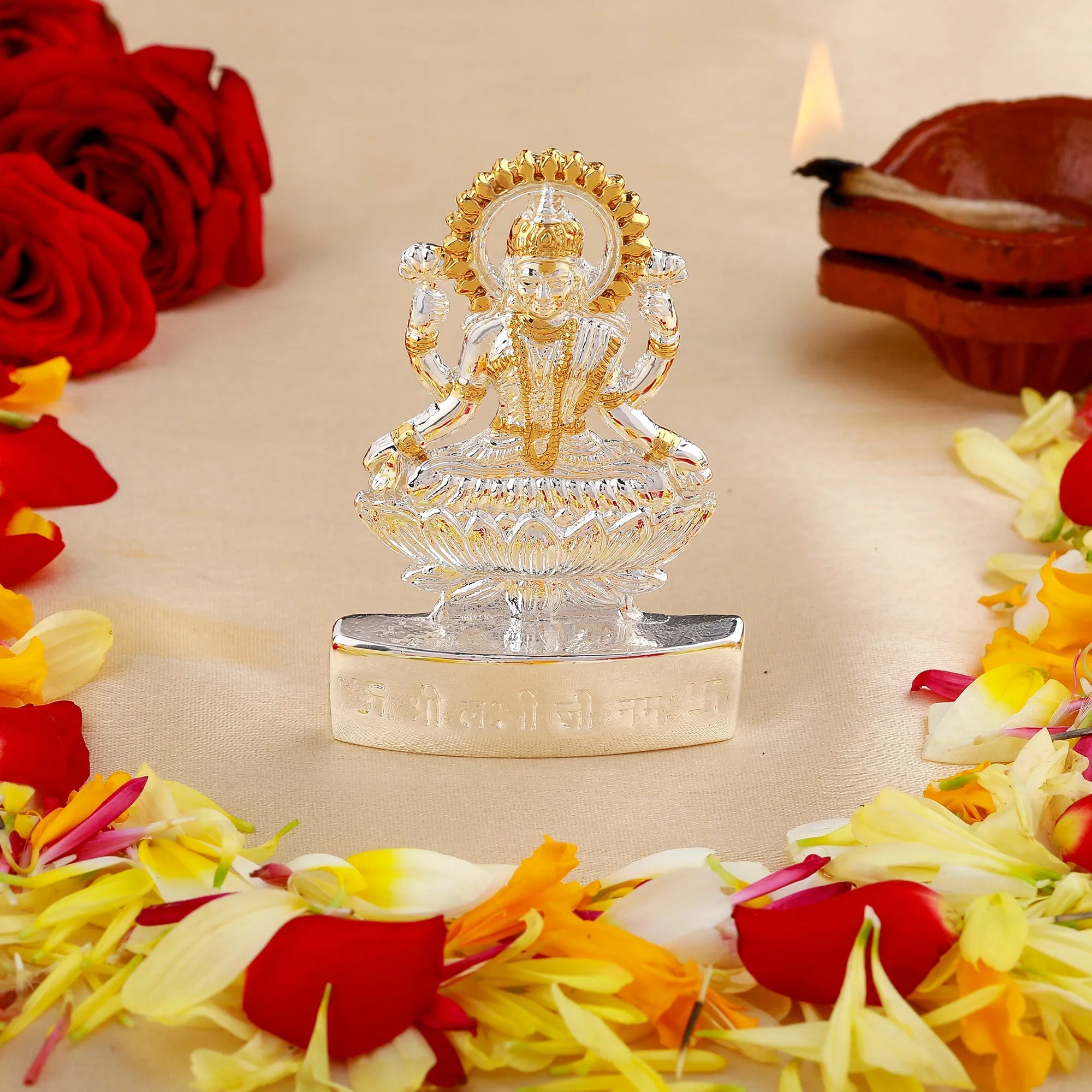 Estele Gold & Rhodium Plated Goddess Lakshmi Ji Idol