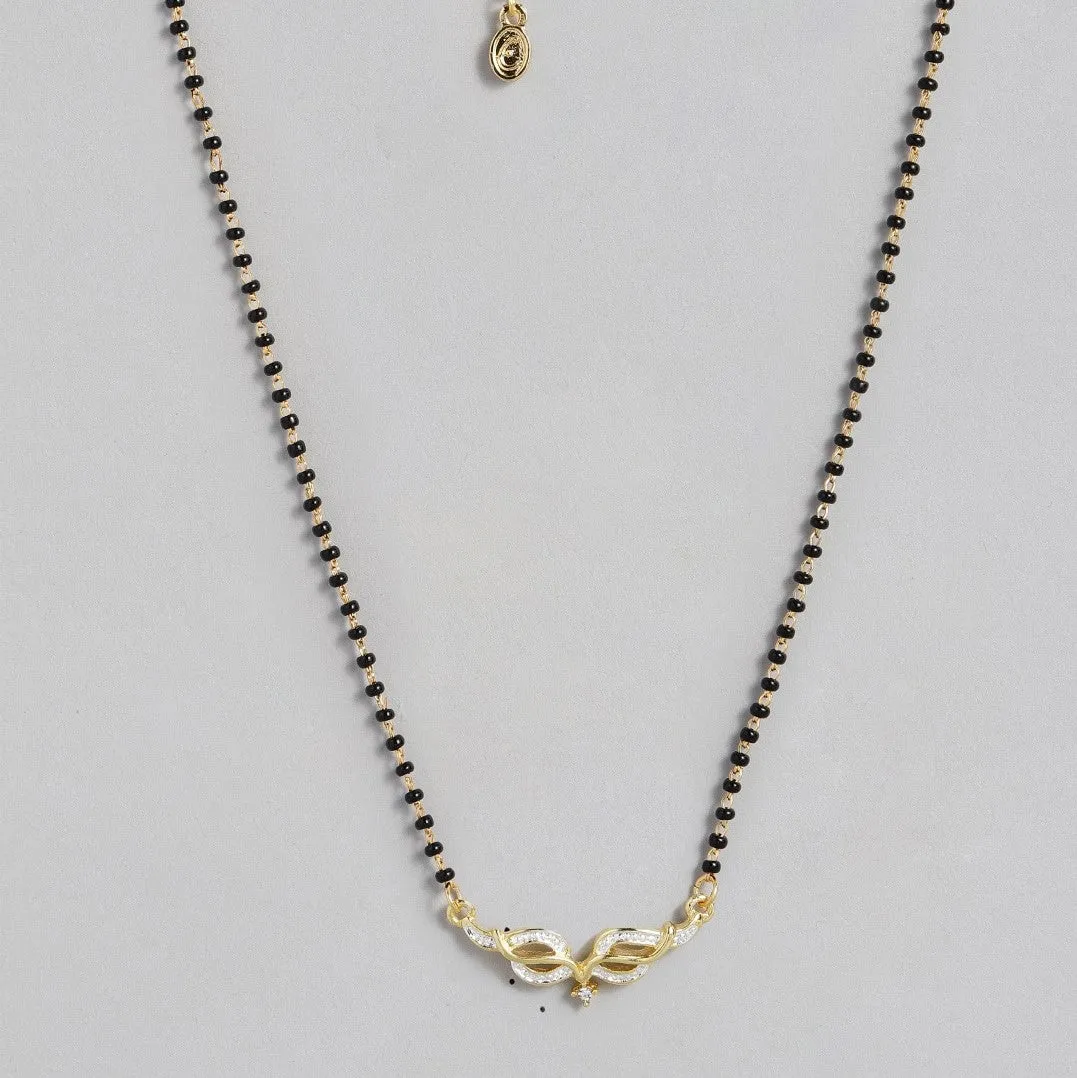 Estele Gold & Rhodium Plated Leaflet Textured Mangalsutra Necklace with Austrian Crystals for Women