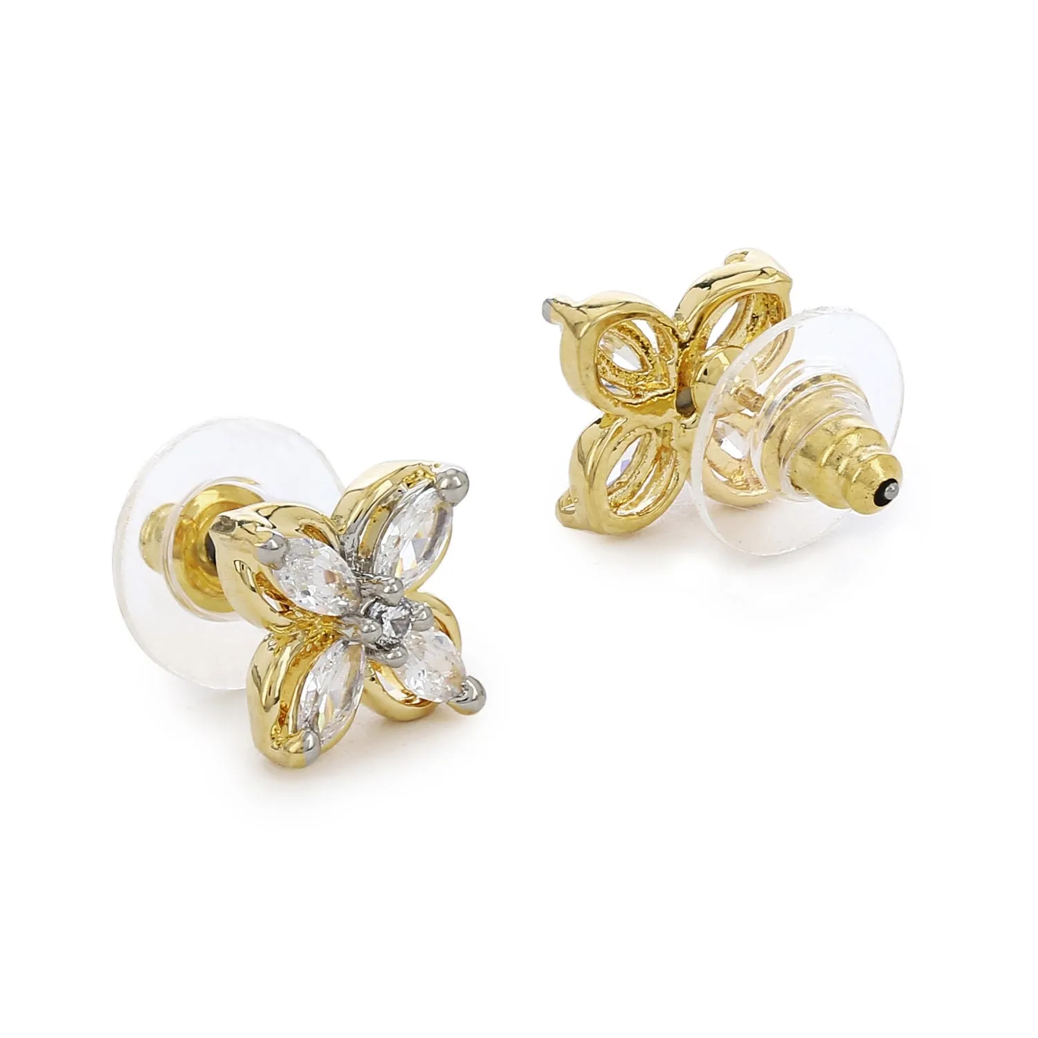 Estele Gold Plated American Diamond flower Stud Earrings for women