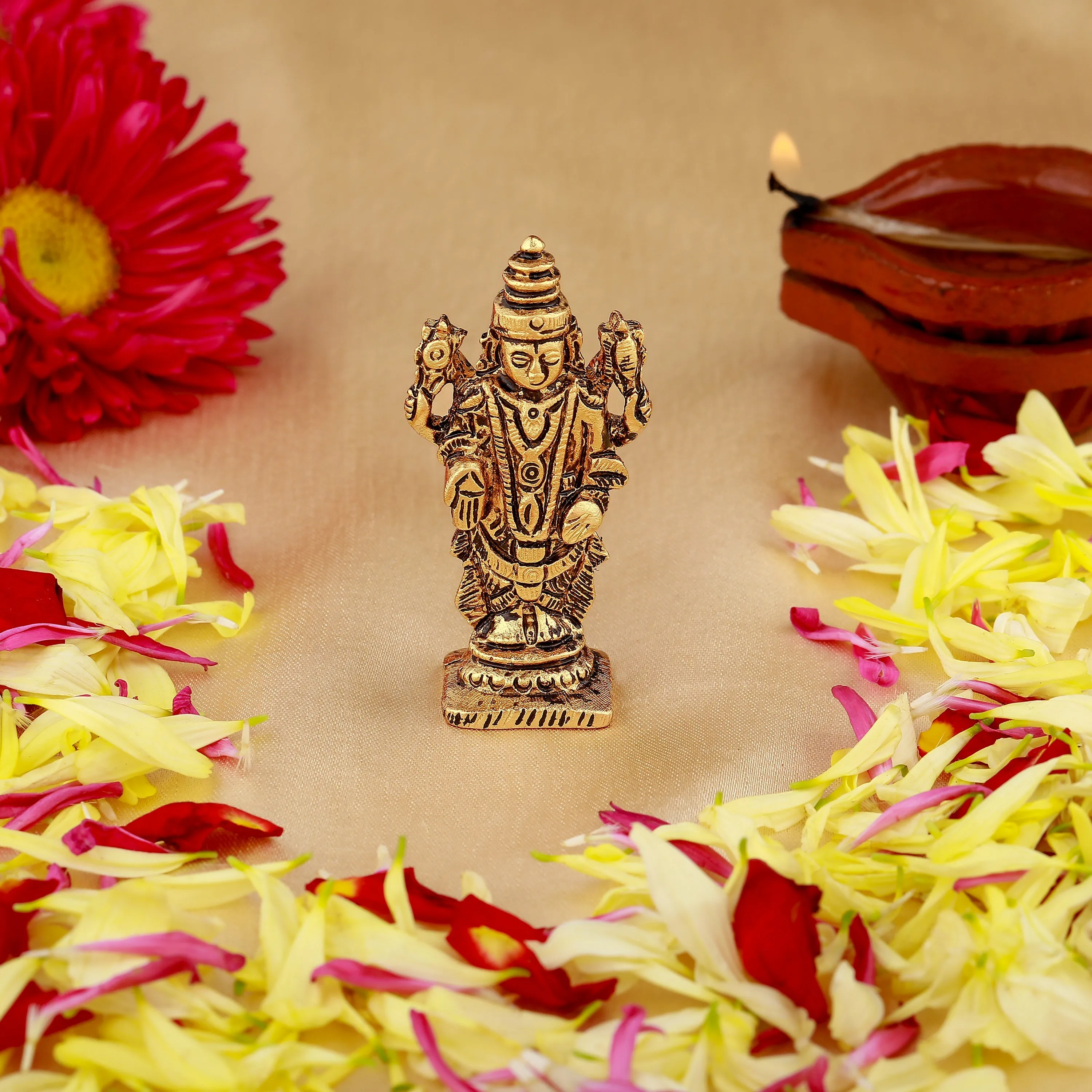 Estele Gold Plated Antique Lord Tirupati Balaji Idol Showpiece for Pooja Mandir/ Home Decorative