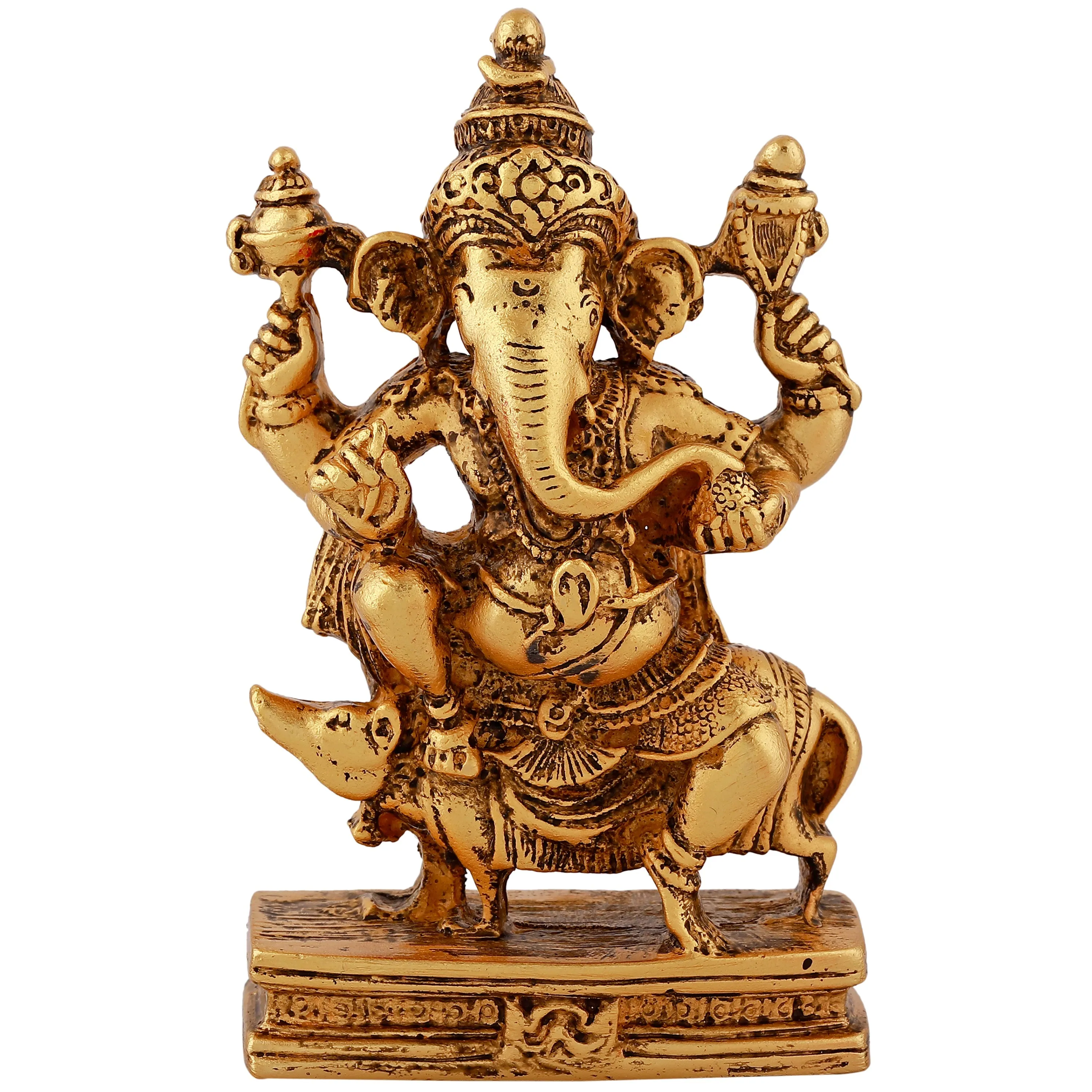 Estele Gold Plated Antique Spiritual Lord Mooshika Ganesh Idol for Gifts & House Warming/Home/Office Decors.