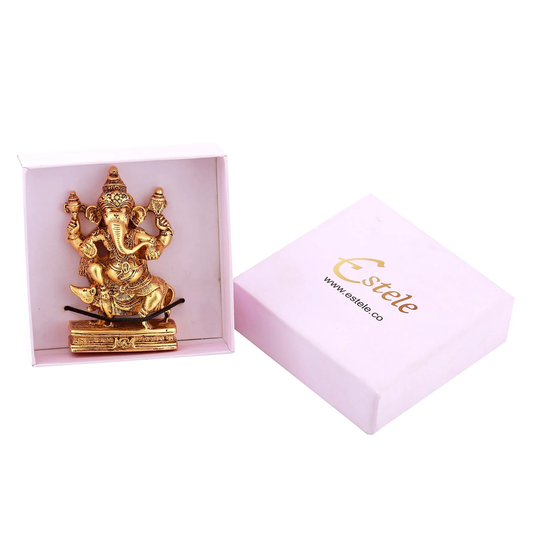 Estele Gold Plated Antique Spiritual Lord Mooshika Ganesh Idol for Gifts & House Warming/Home/Office Decors.