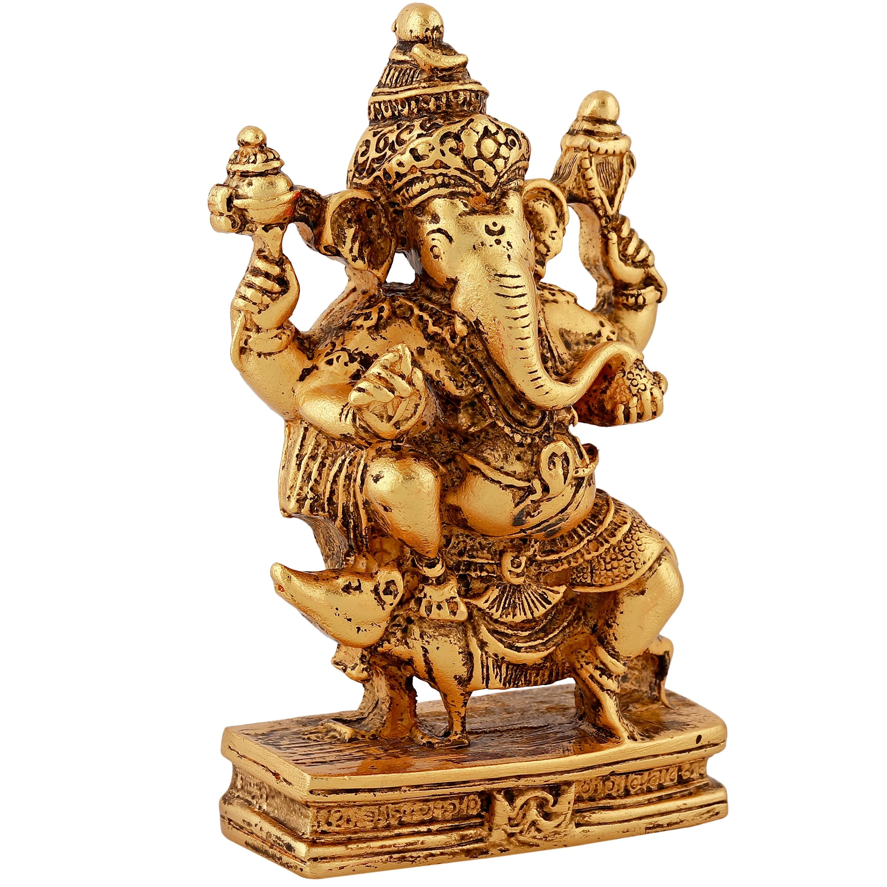 Estele Gold Plated Antique Spiritual Lord Mooshika Ganesh Idol for Gifts & House Warming/Home/Office Decors.