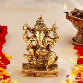 Estele Gold Plated Antique Spiritual Lord Mooshika Ganesh Idol for Gifts & House Warming/Home/Office Decors.