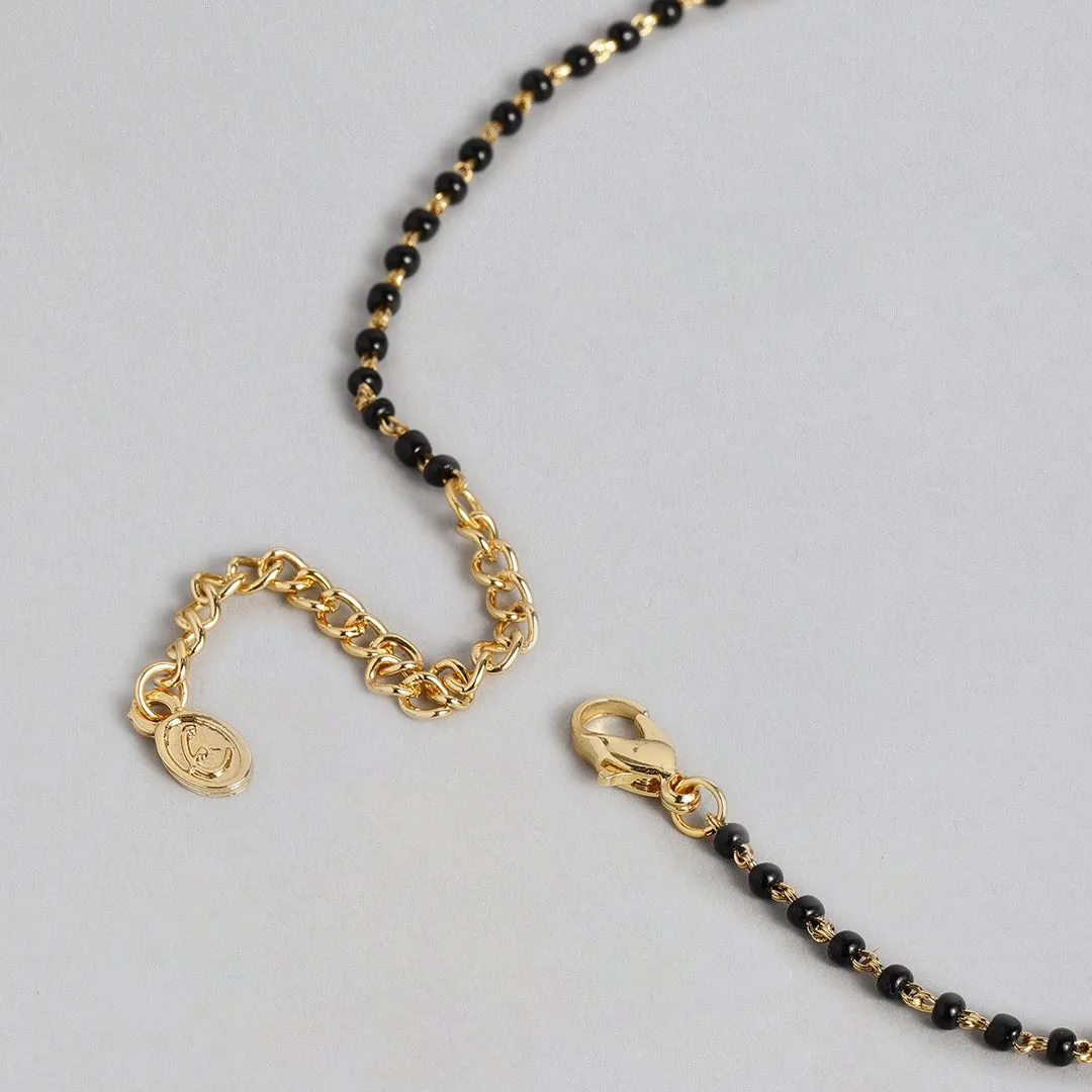 Estele Gold Plated Elegant Floral Leafy Textured Mangalsutra Necklace Set with Austrian Crystals for Women