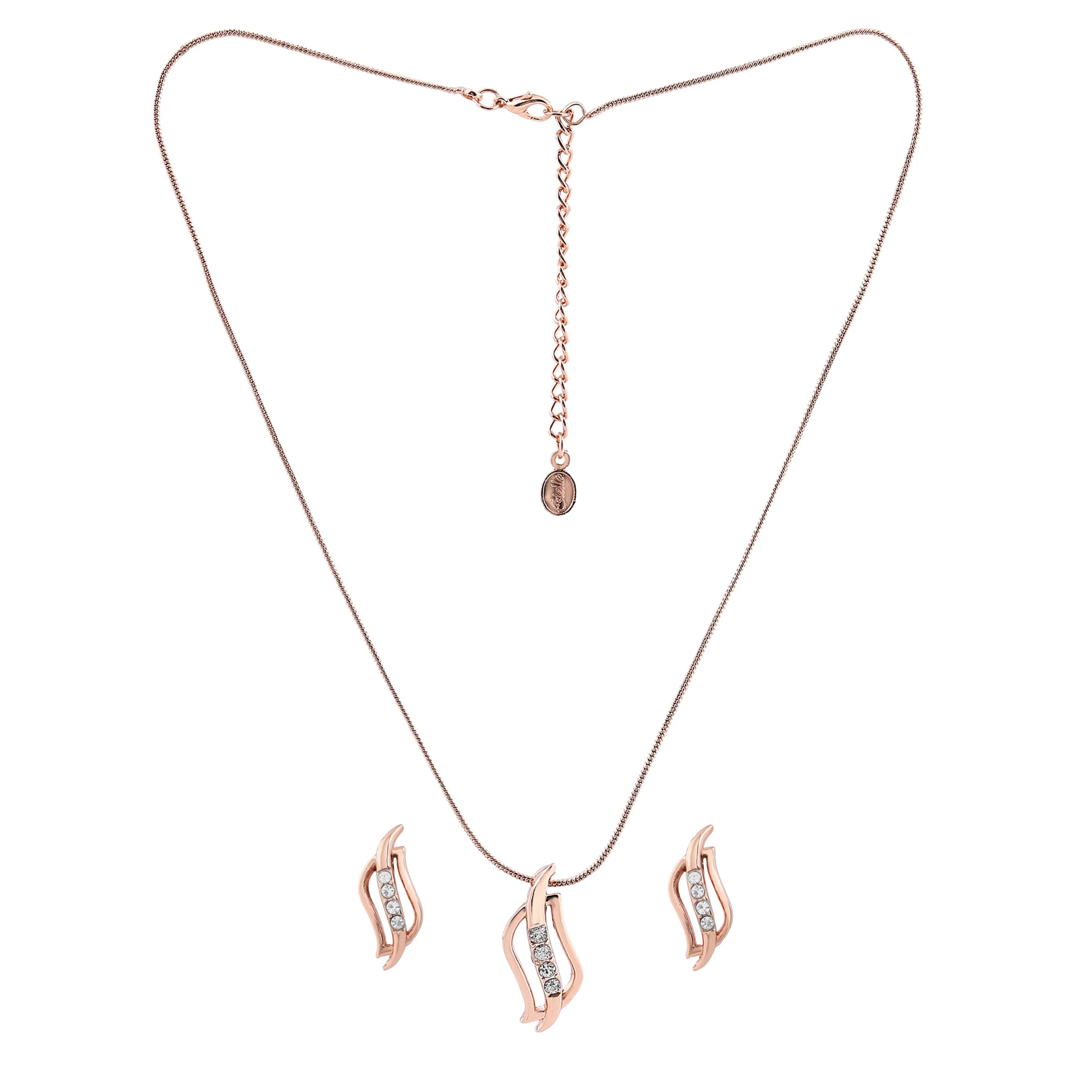 Estele - Rosegold plated Twirling American Diamond Pendant Set for Women
