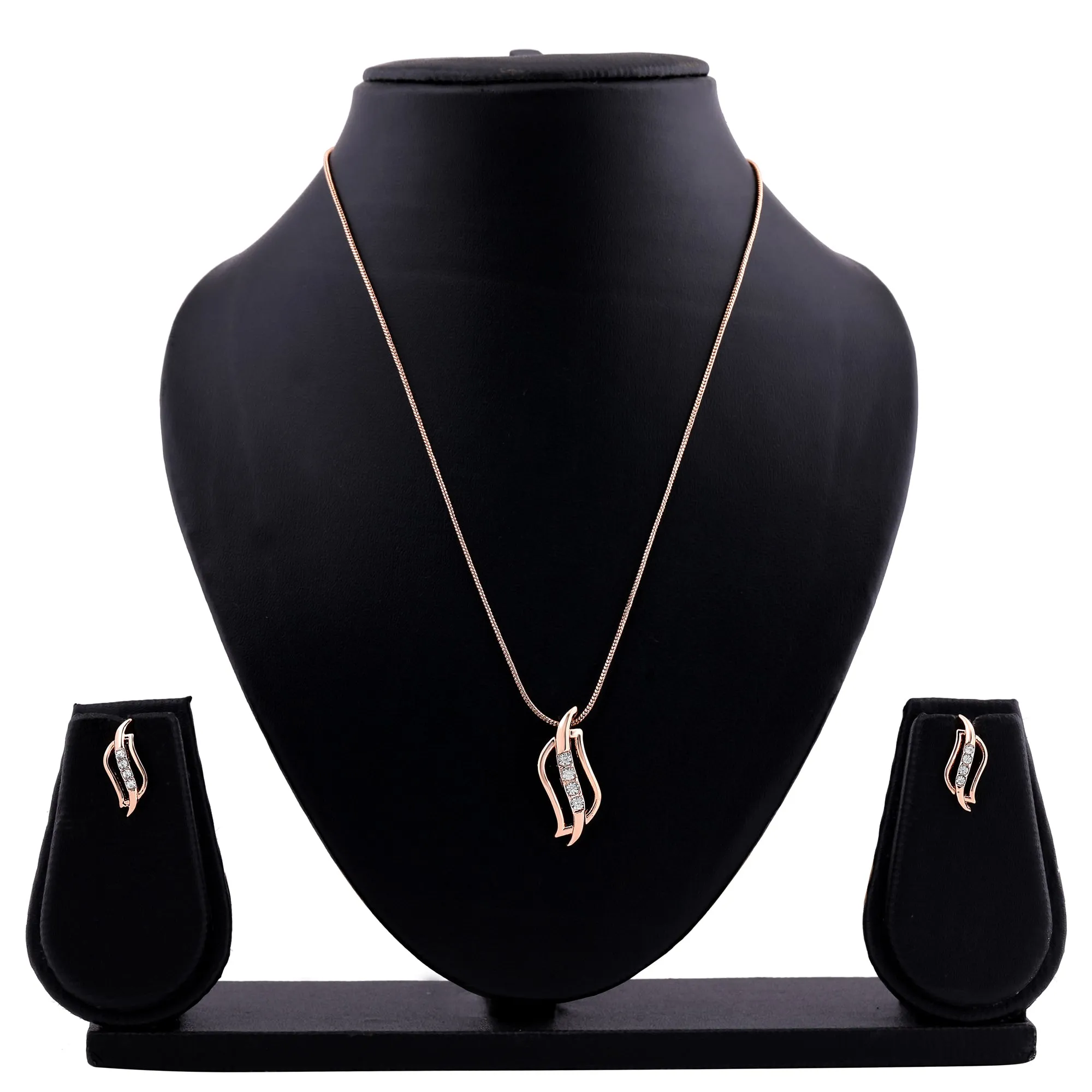 Estele - Rosegold plated Twirling American Diamond Pendant Set for Women