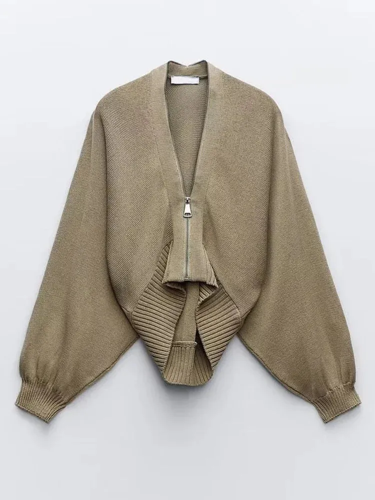 Fashion Elegant Loose Sleeve Design Solid Color Knitted Cardigan Women's High Quality Trendy Sweater Jacket 19Z1089