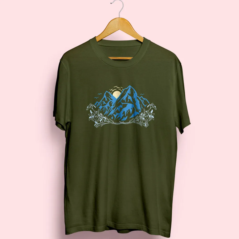 Flower & Mountain Half Sleeve T-Shirt