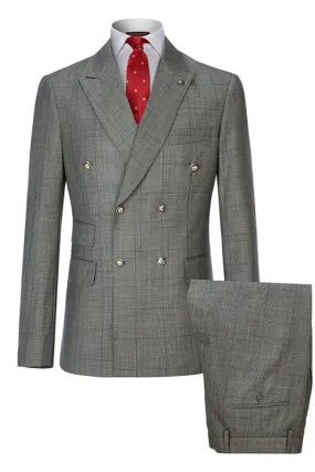 Gray Double Breasted Plaid Business Suits Formal Wedding Suits