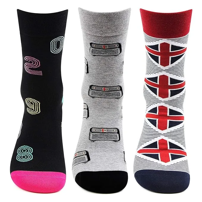 Men Bold Multicolored Crew Socks-Pack of 3