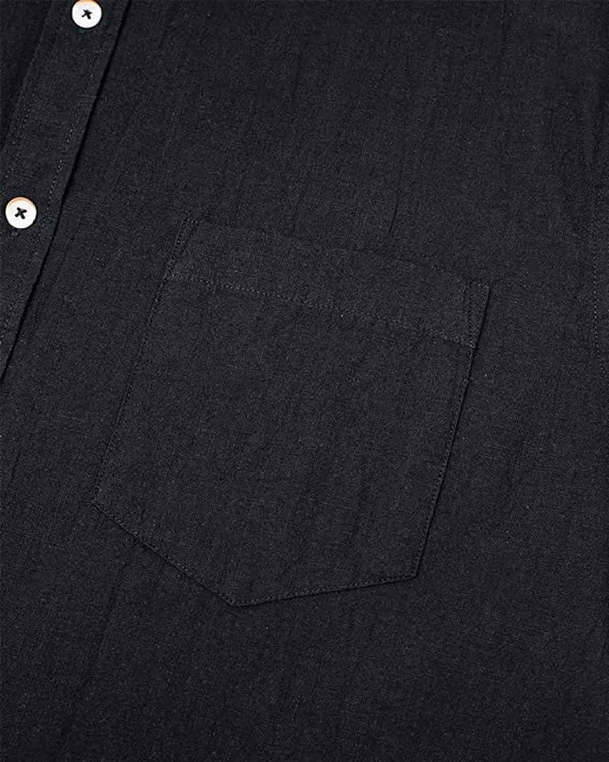 Men Short Sleeve Black Cotton and Linen Blend Shirt