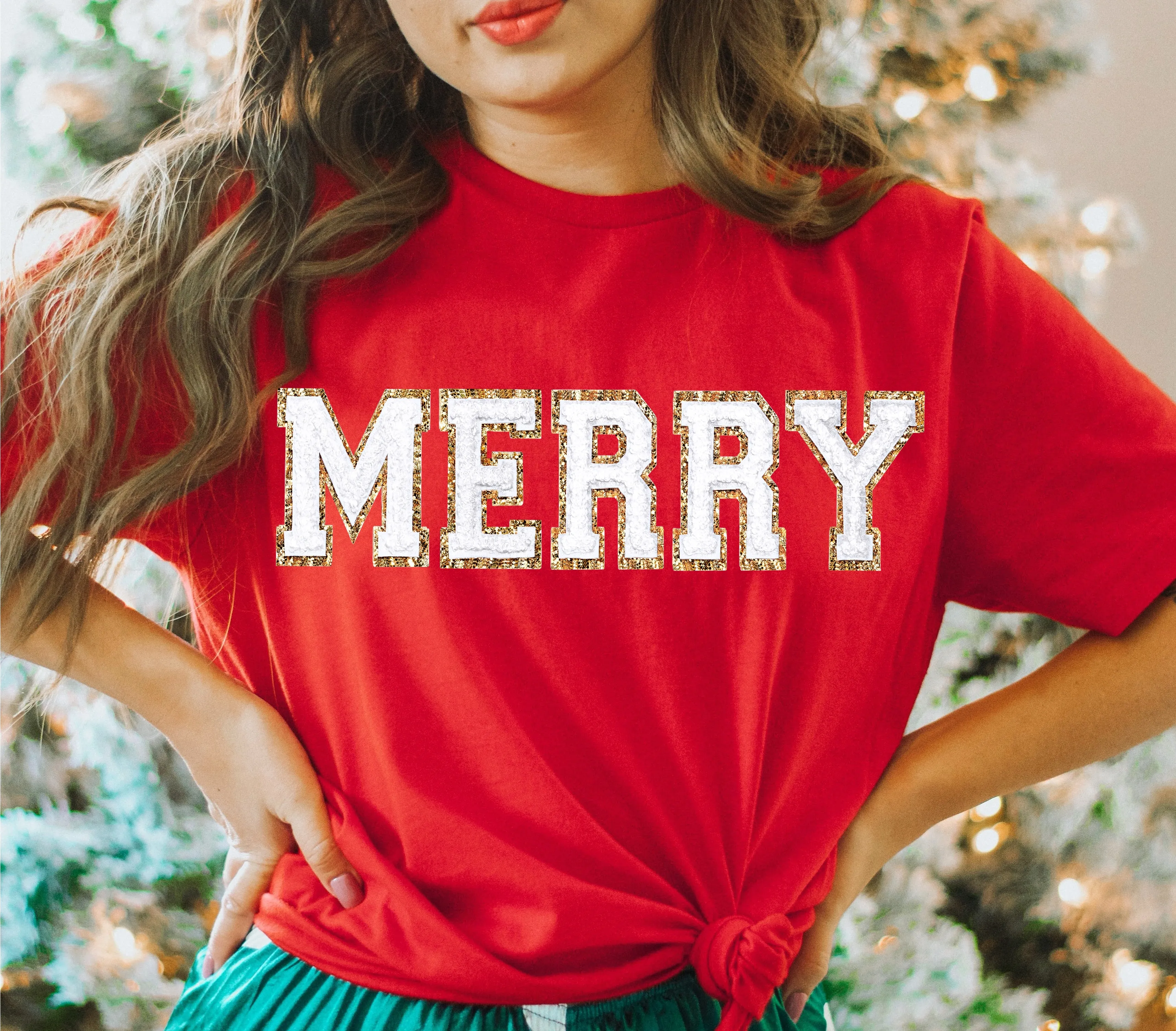 MERRY Chenille Patch Top - Red*