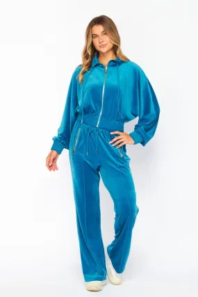 Midnight Velour Funnel Neck Jacket Zip Up Pants Set