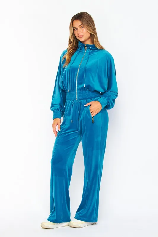 Midnight Velour Funnel Neck Jacket Zip Up Pants Set