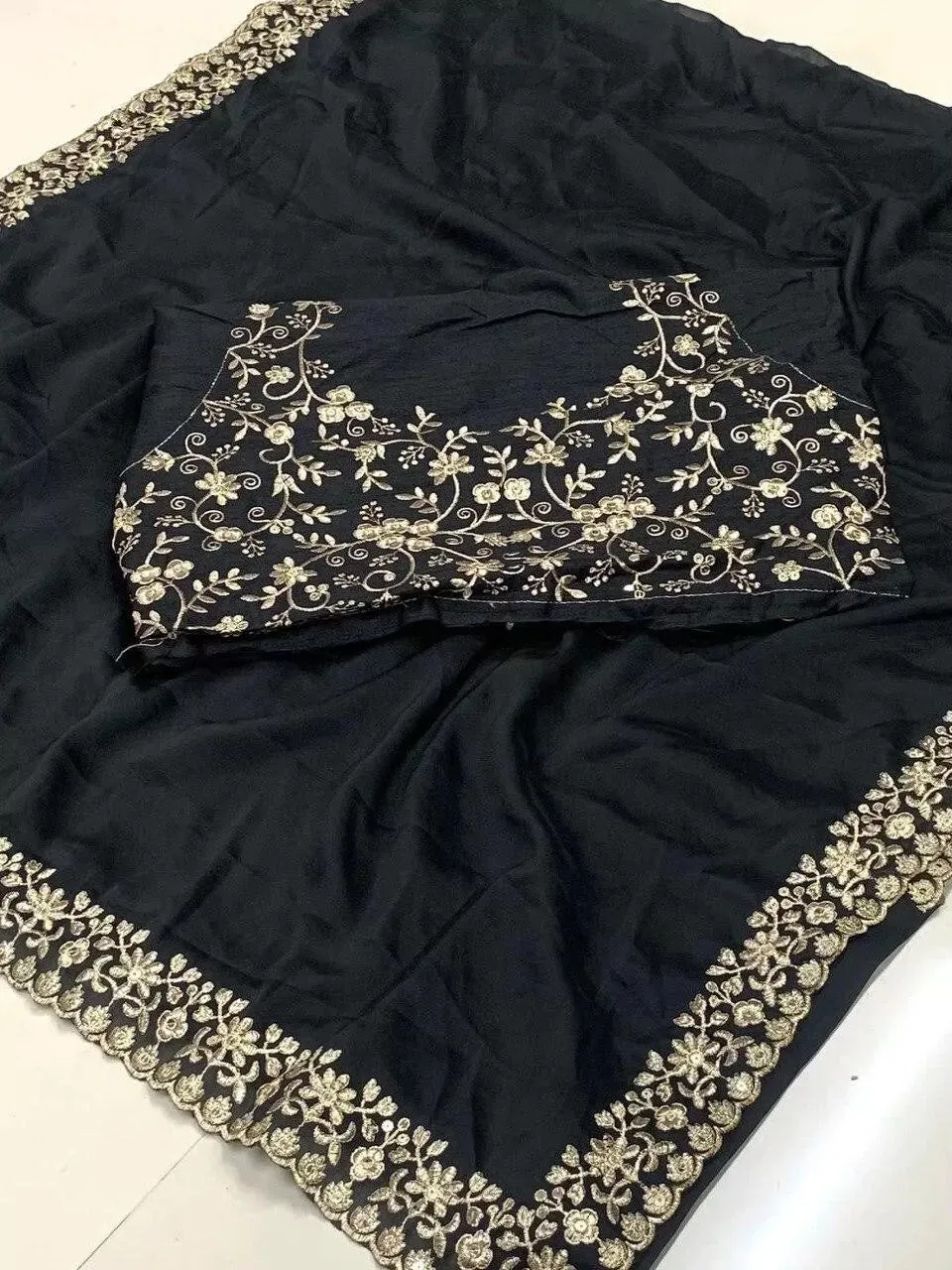 Rangoli Silk With C-Pallu Embroidery Work Sari With Blouse