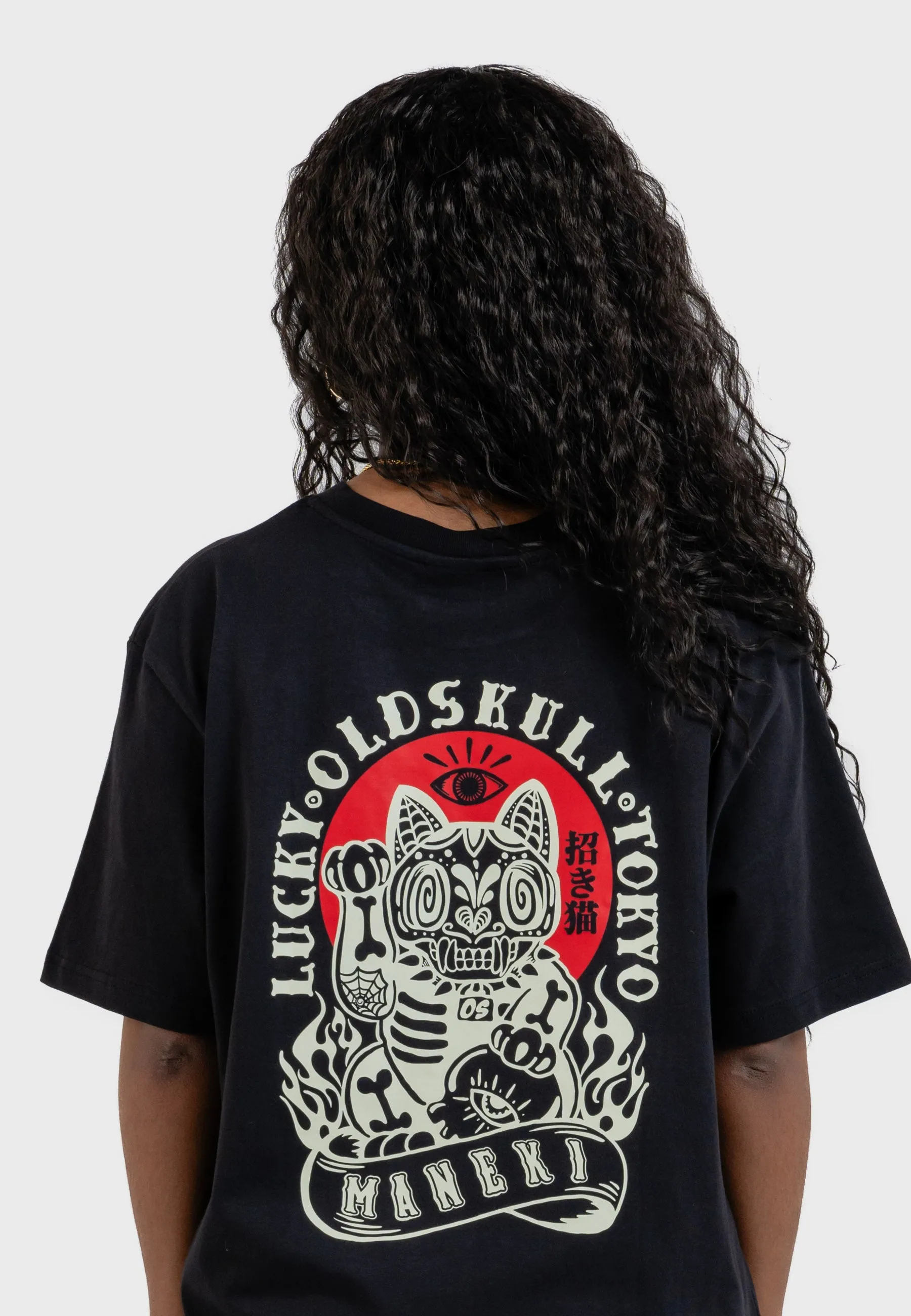 Rebel Cat Backprint T-Shirt Black