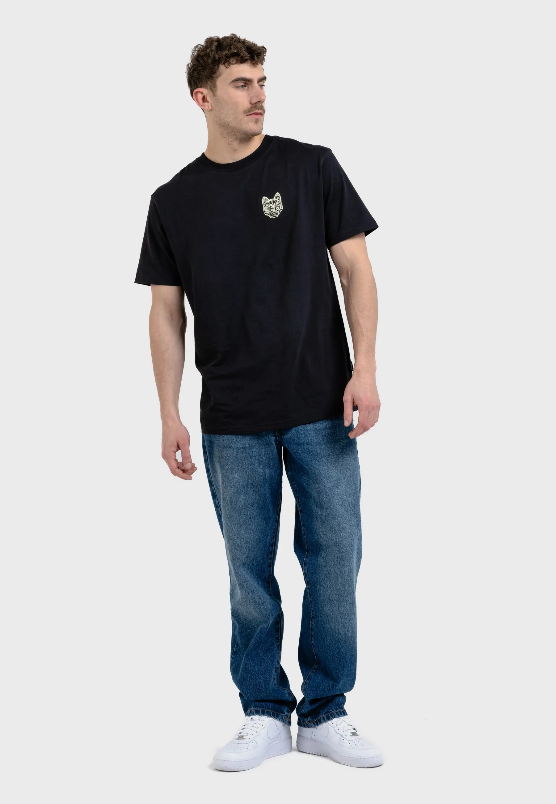 Rebel Cat Backprint T-Shirt Black