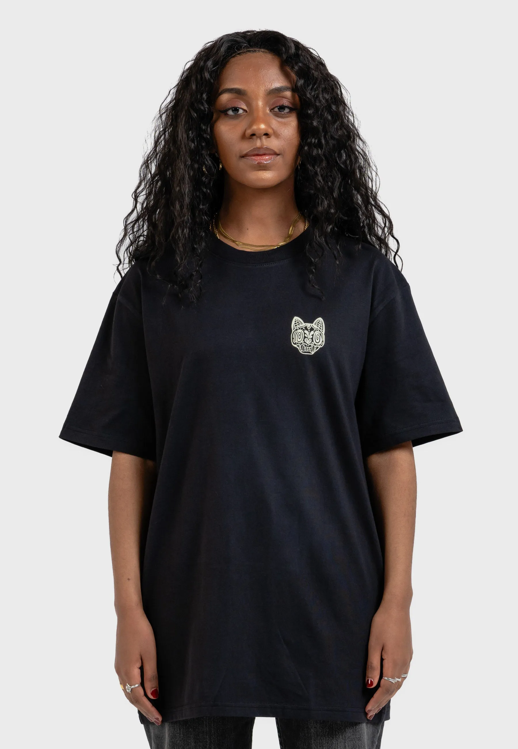 Rebel Cat Backprint T-Shirt Black
