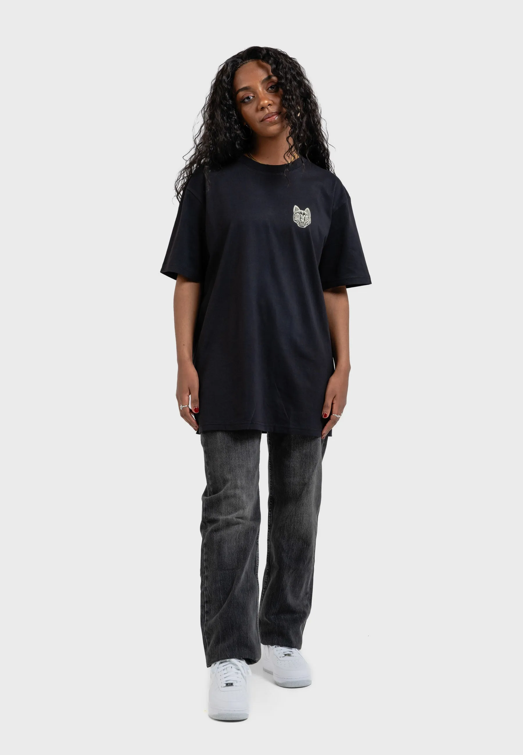 Rebel Cat Backprint T-Shirt Black