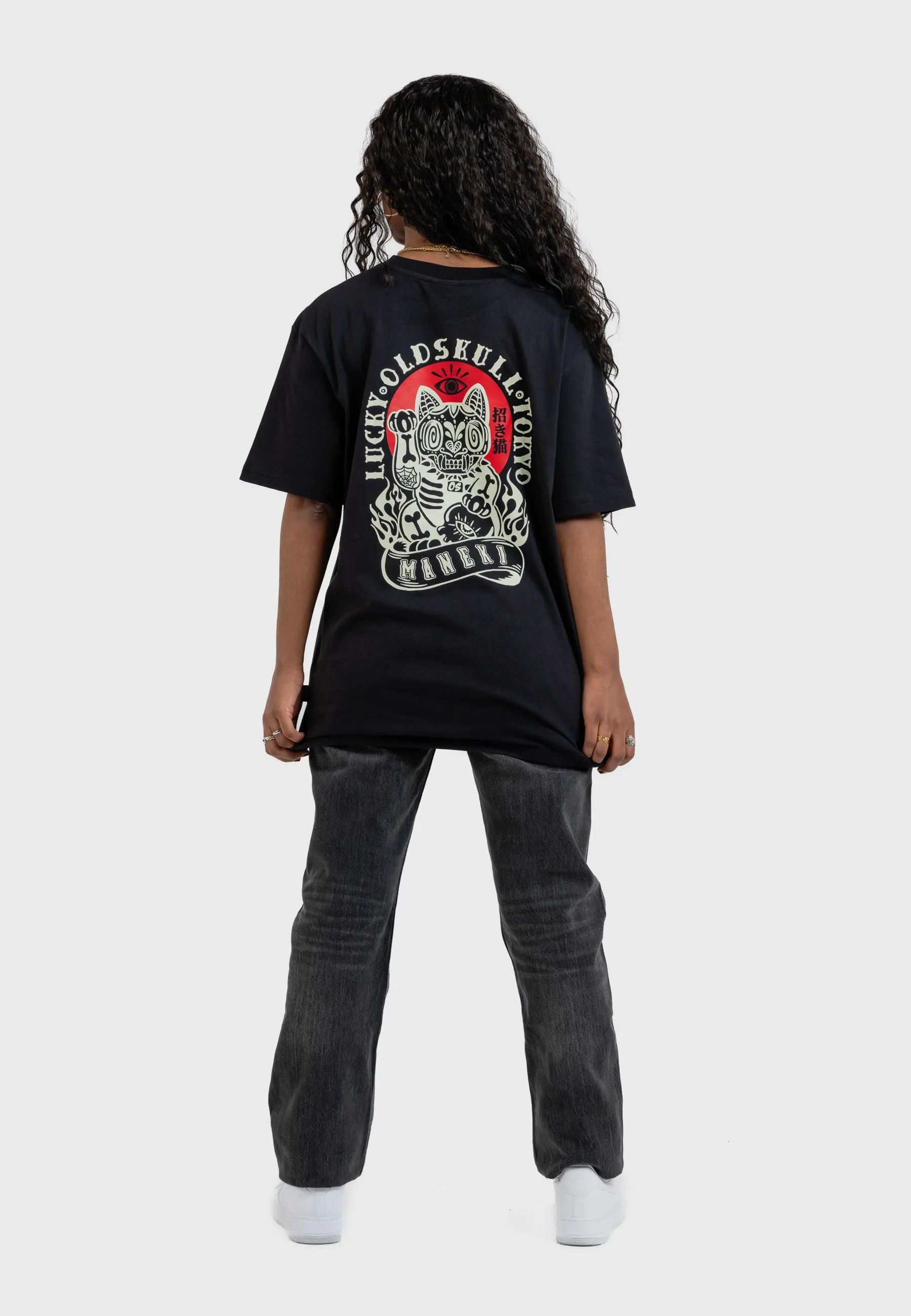Rebel Cat Backprint T-Shirt Black