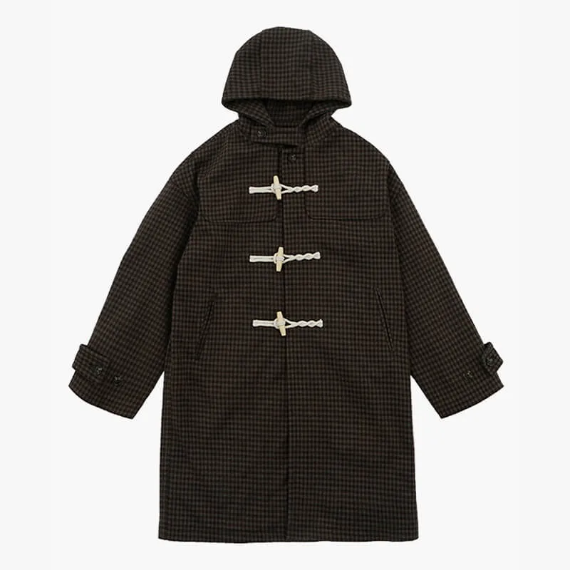 Retro Aesthetic Coat Small Plaid Grid Horn Buttons