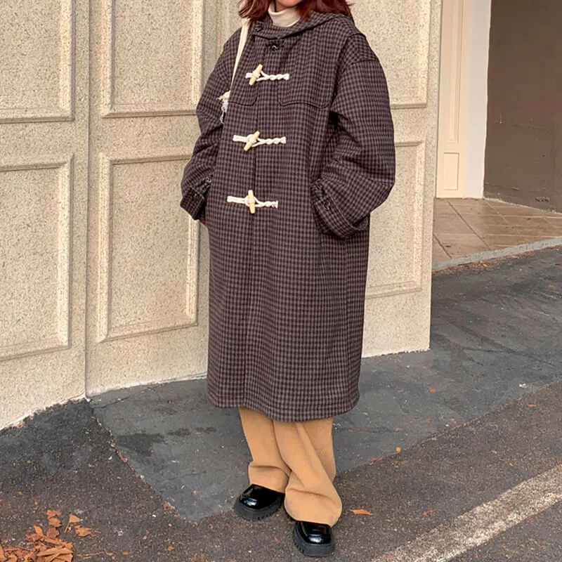 Retro Aesthetic Coat Small Plaid Grid Horn Buttons