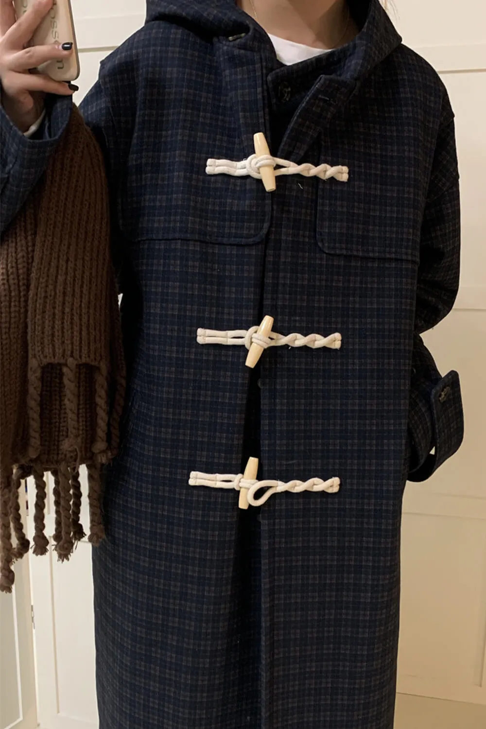 Retro Aesthetic Coat Small Plaid Grid Horn Buttons