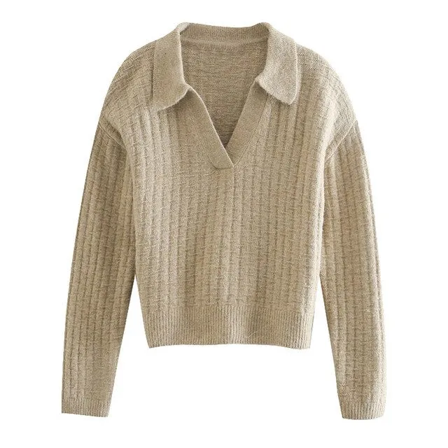 RIBBED TRIM KNITTED SWEATER