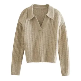 RIBBED TRIM KNITTED SWEATER