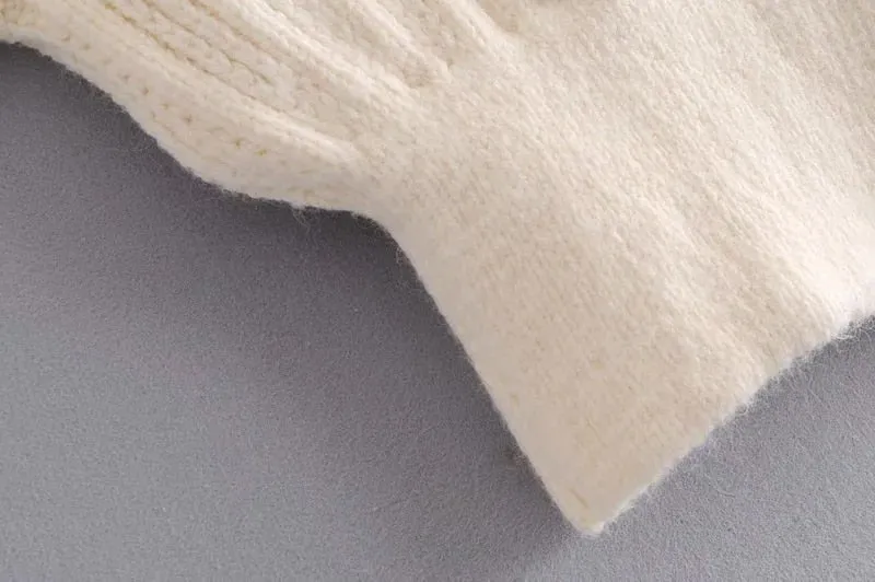 RIBBED TRIMS CABLE-KNIT SWEATER