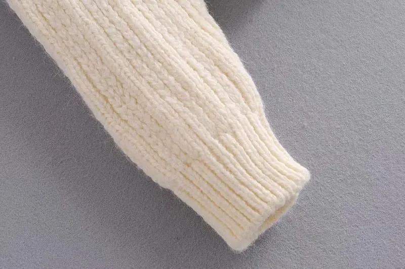 RIBBED TRIMS CABLE-KNIT SWEATER