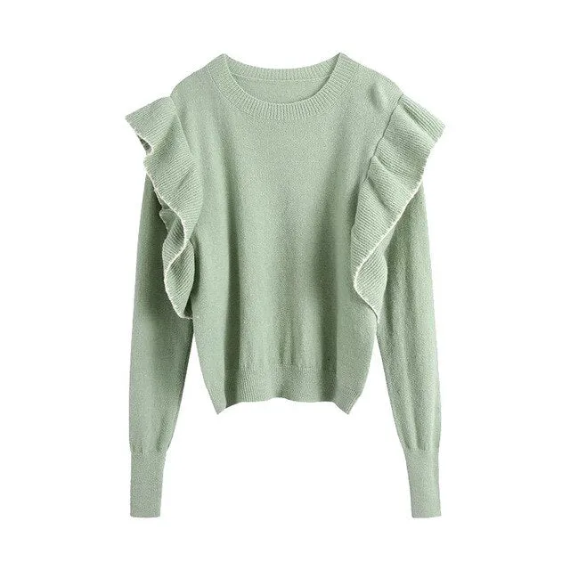 RUFFLE TRIMS SWEATER