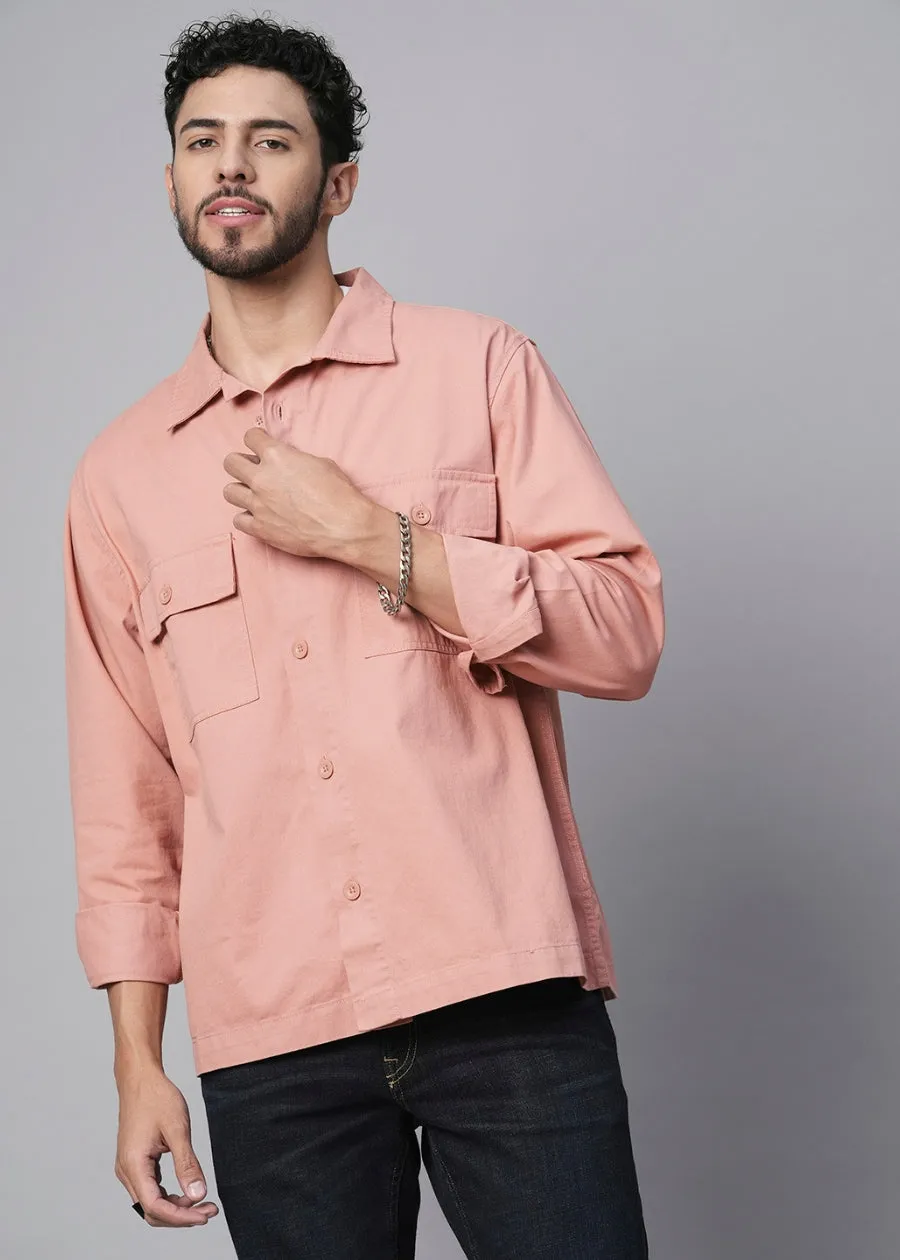 Solid Mens Shacket - Salmon Pink
