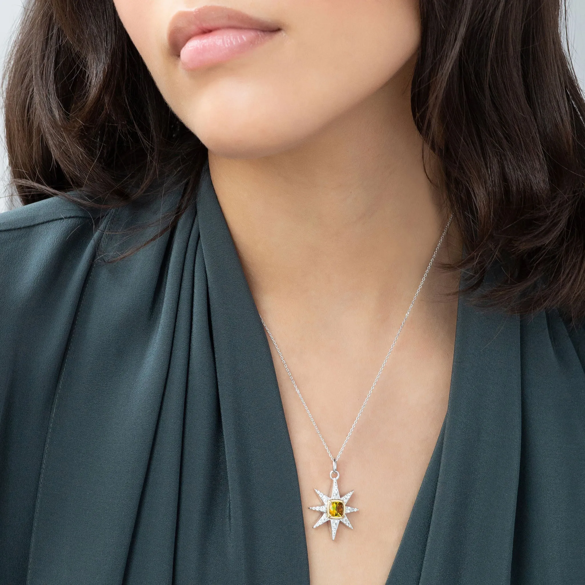 Special Edition Green Tourmaline and White Sapphire Star Necklace - Sold Out