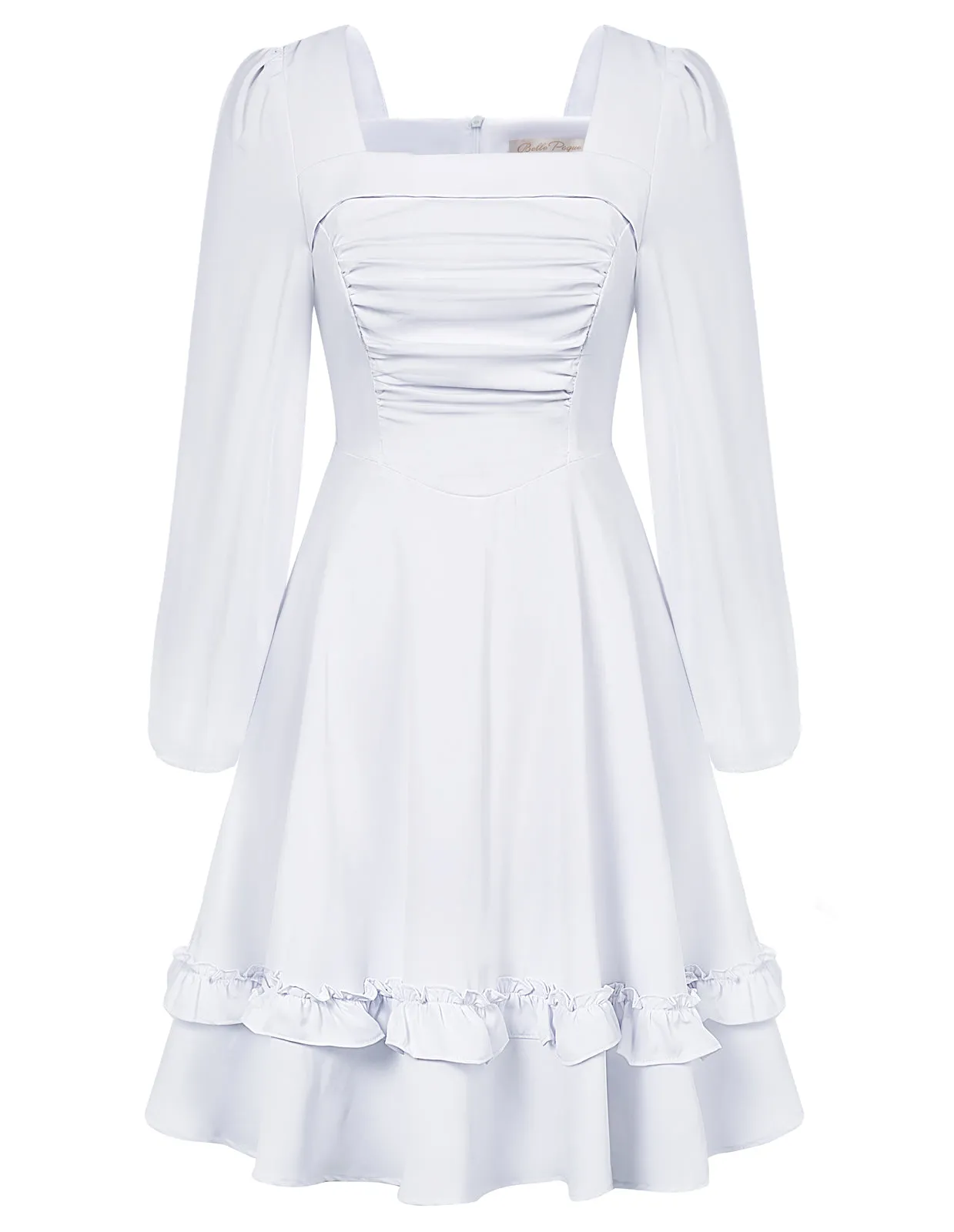 Square Neck Dress Long Sleeve Above Knee A-Line Dress