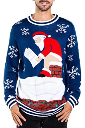 Tipsy Elves Men's Santa Pooping Ugly Christmas Sweater - Funny Santa Xmas Sweater: Large