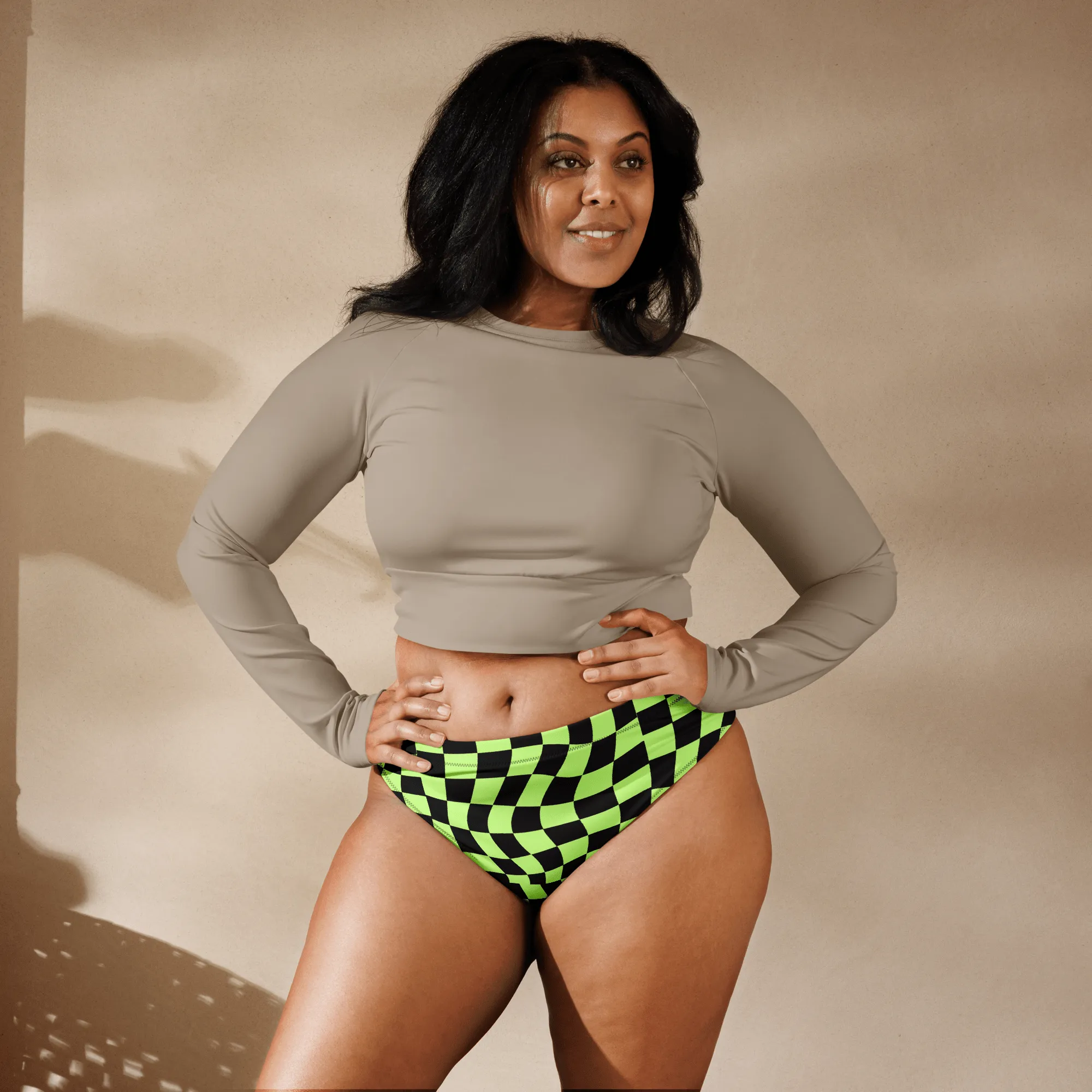 Toxic Tiles Checkerboard High-Waisted Sport Bikini Bottom